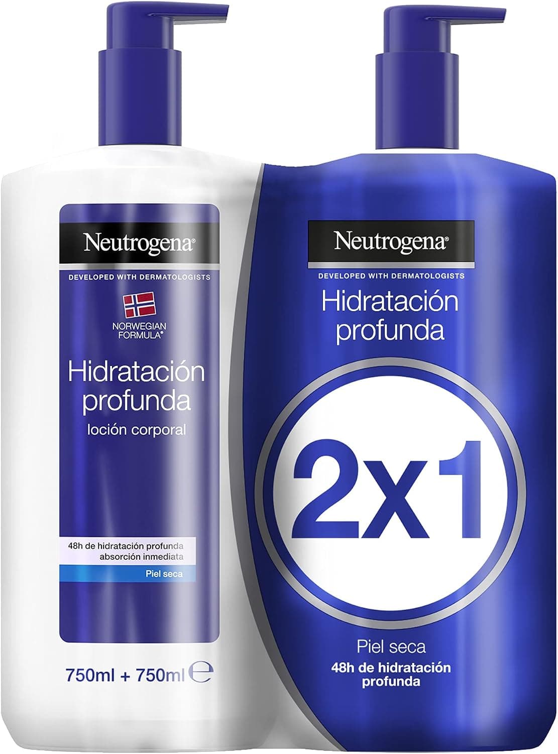 Neutrogena,Crème hydratante pour le corps,formule norvégienne,pour peau sèche jour et nuit,jusqu'à 48 heures d'hydratation,peau plus douce et nourrie,développée avec des dermatologues,pack de 2x750 ml - Image 1