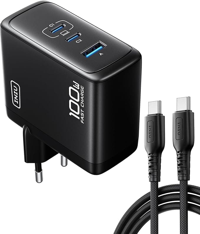 Samsung INIU 100W USB C Charger, 3-Ports (US BC + USBA) Fast and Compact Charger, GaN QC Plug Type C Adapter for MacBook Air, iPad Pro, iPhone 17 16 Pro Max, Samsung S25 S24 Ultra, Switch 2, Xiaomi etc