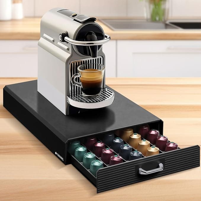 Navaris Coffee Capsule Drawer – Pod Holder for Nespresso Coffee Machine – Pod Holder Dispenser with 50 Capsules – Black - Image 1