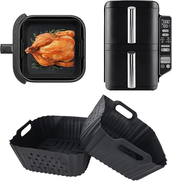 2 Pieces Extra High Silicone Air Fryer Mould for NINJA Air Fryer Oil Free Ninja Double Stack 7.6L SL300EU, Reusable Ninja Airfryer Accessories Dish Silicone for SL300EU
