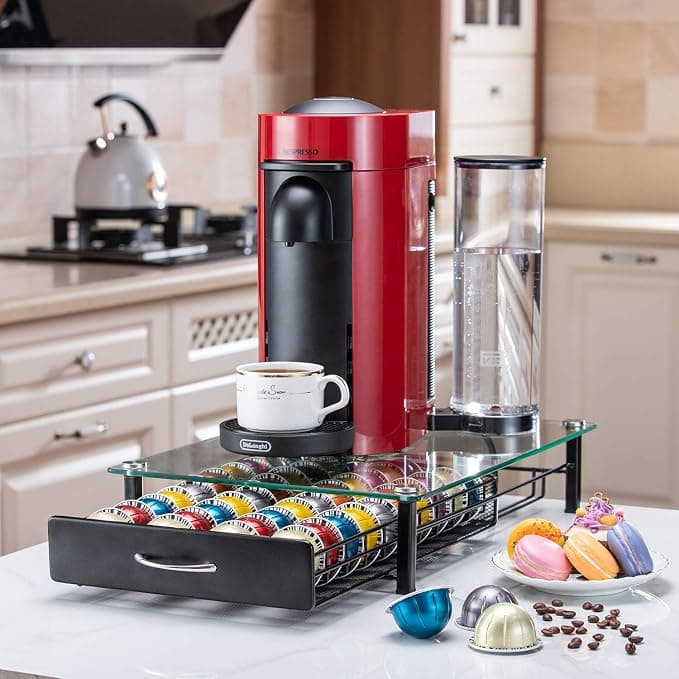 Flagship Nespresso Vertuo Coffee Capsule Drawer, Glass Capsule Organizer, 40 Pods for Nespresso Vertuo, Capsule Holder - Image 1