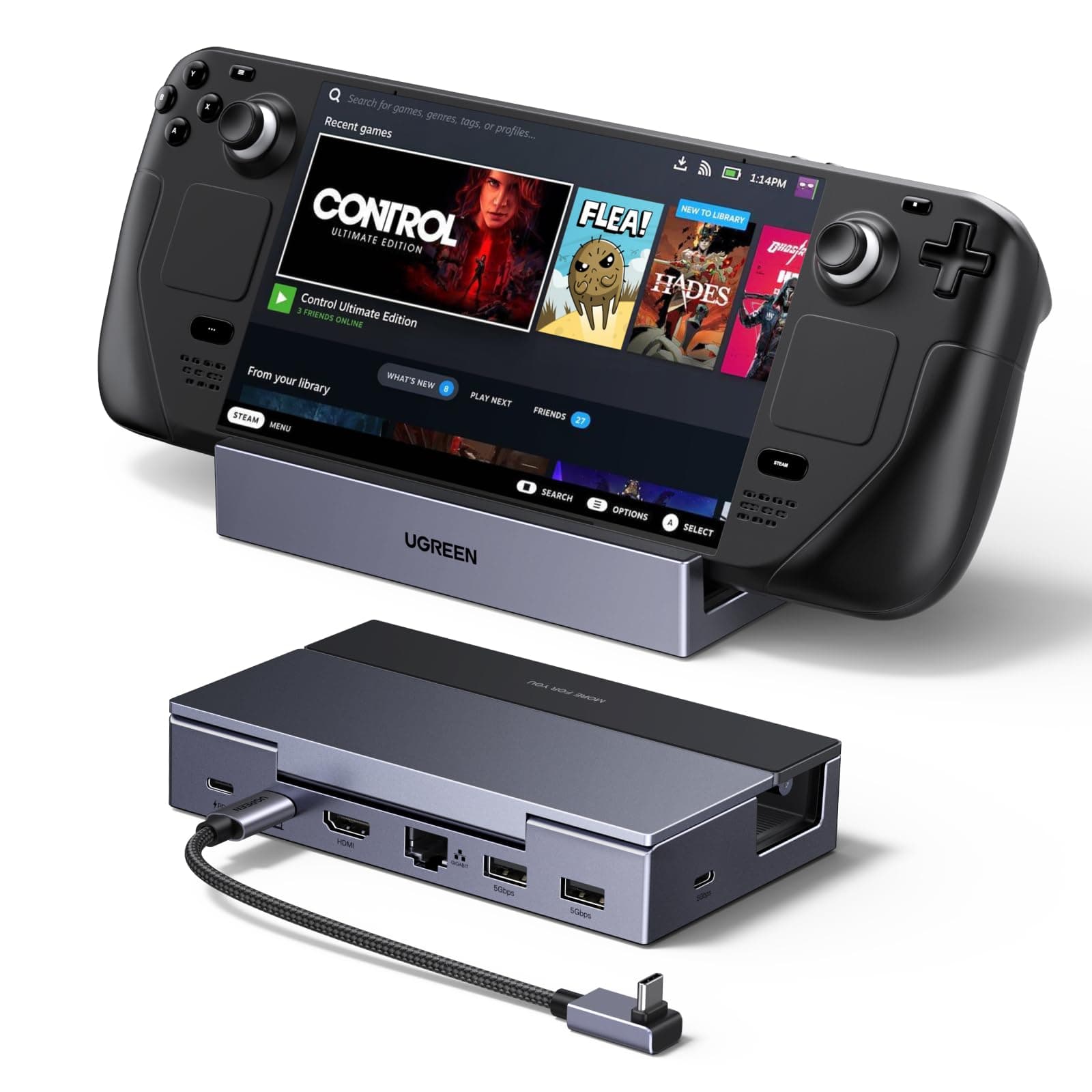 UGREEN UGREEN 6 in 1 Docking Station Compatible with Steam Deck OLED Switch 2 ROG Ally X Legion Go Dock USB C HDMI 4K 120Hz VRR FreeSync G-Sync Gigabit Ethernet Adapter 3 Data Ports 5Gbps PD 100W