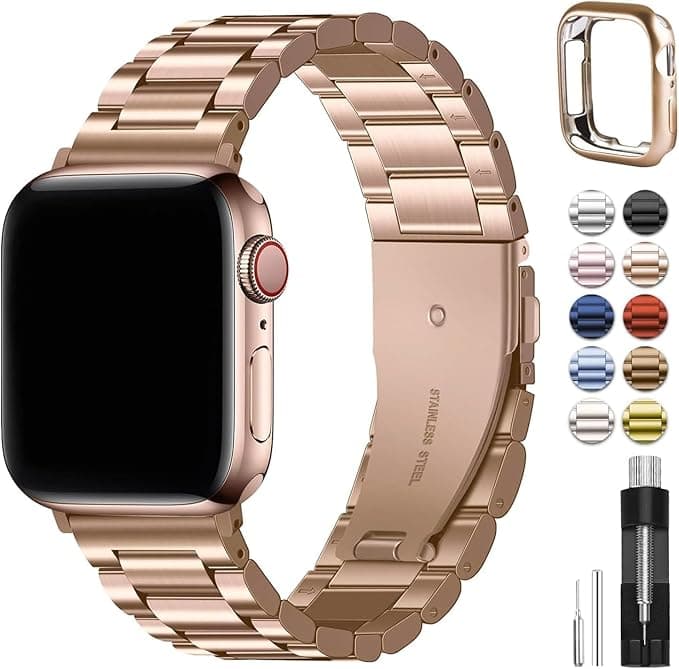 Fullmosa Bracelet Compatible with Apple Watch 40mm 41mm 38mm Women Women iWatch Bracelet Stainless Steel Metallic for iWatch SE 1/2/3 Series 9/8/7/6/5/4/3/2/1, Rose Gold