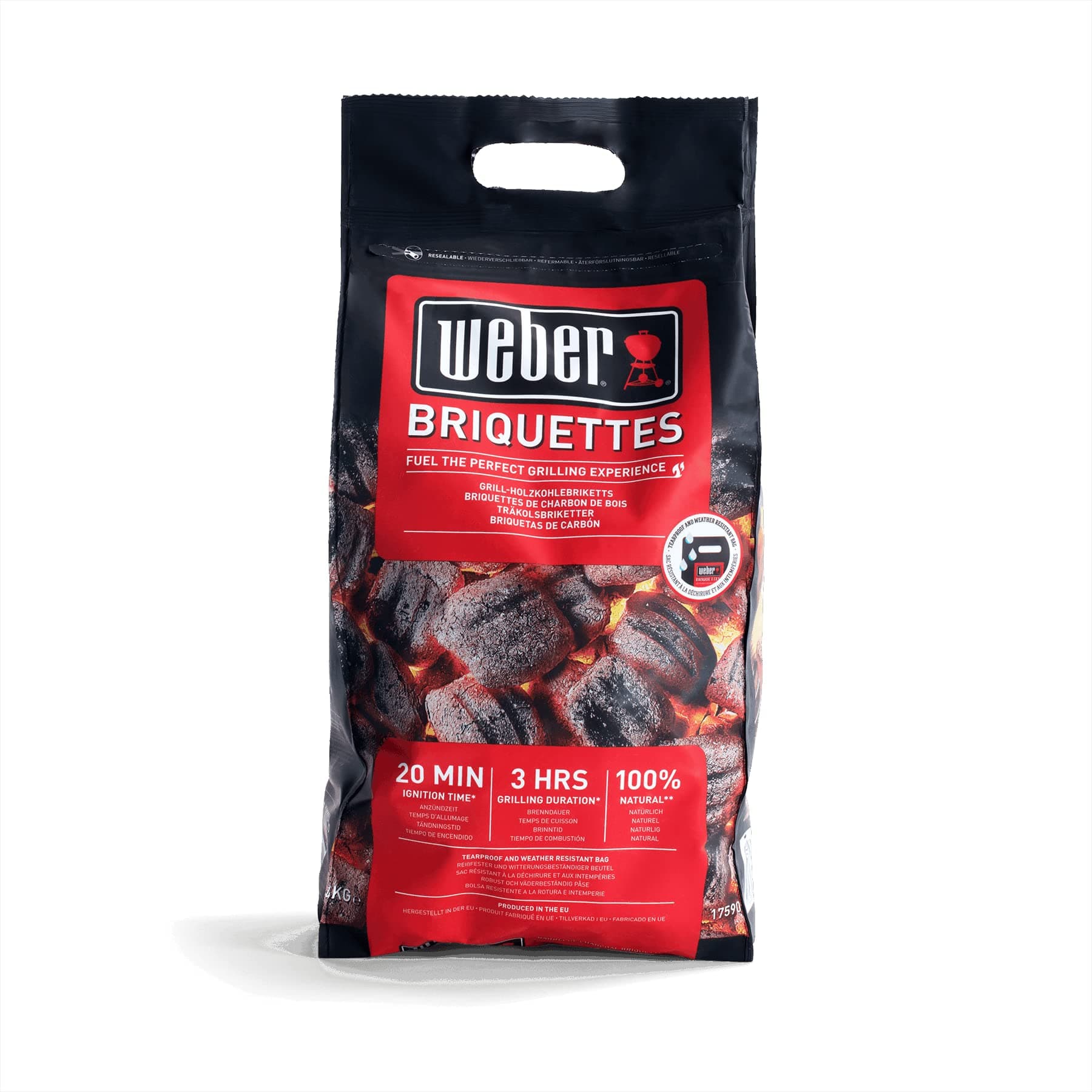 Weber Briquettes (4 kg), for a long and constant combustion, ideal for long grilling of food, 100% natural wood, EU product, sustainably obtained, FSC certified (17590)