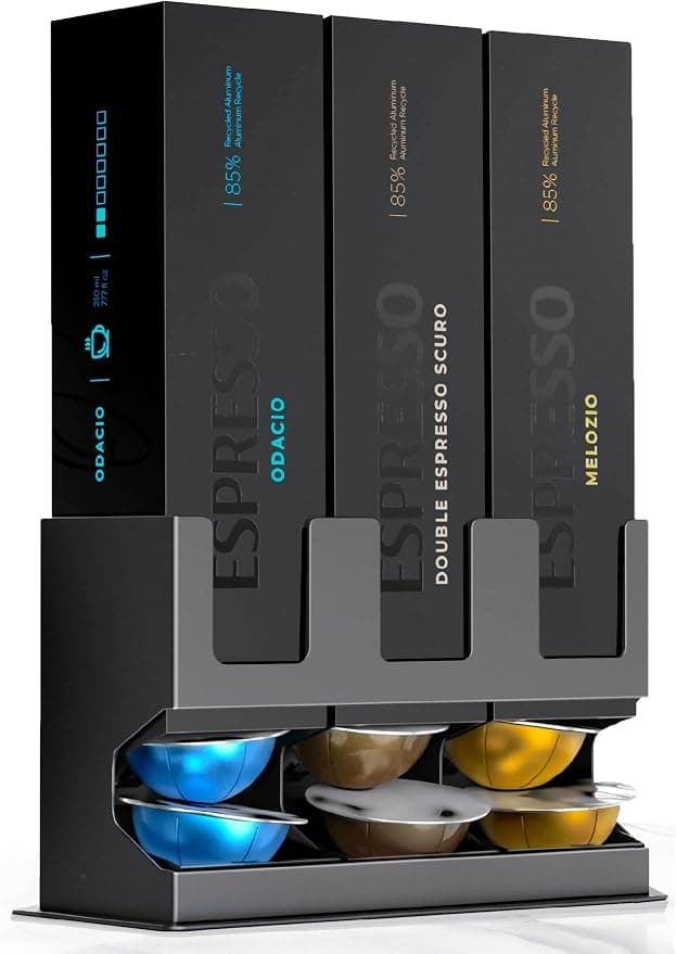 GALVANOX Premium Pod Dispenser for Nespresso Vertuo Capsules (3 Box Holder) - Freestanding Counter Organizer with Non-Slip Steel Base - Stores 3 Coffee Varieties (30 Pods) - Image 1