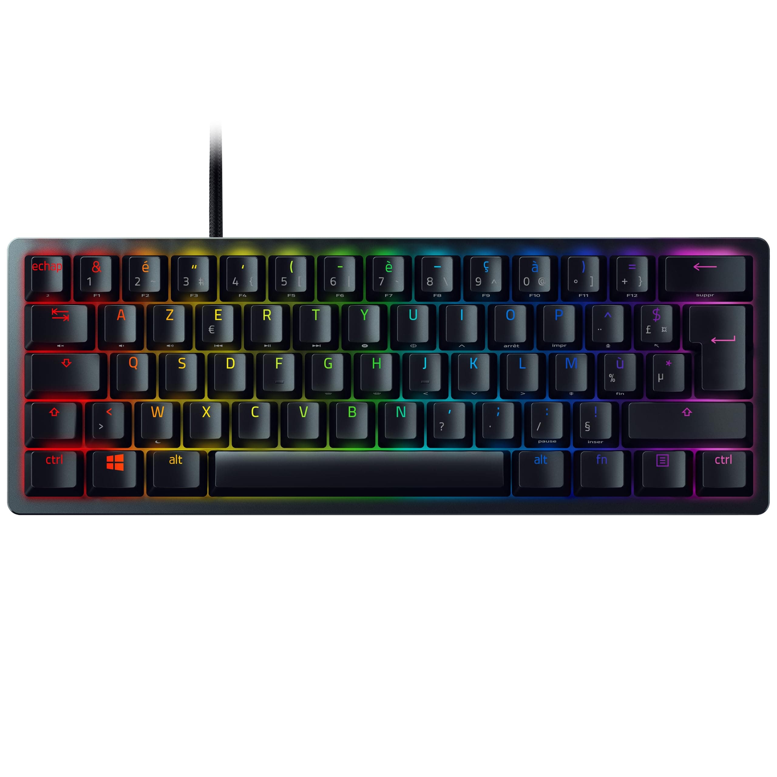 Razer Huntsman Mini (Switches Purple) - 60% Compact Gaming Keyboard (Opto-Mechanical Clicky Switches, PBT Keys, Detachable USB-C Cable) AZERTY Keyboard | Black - Image 1