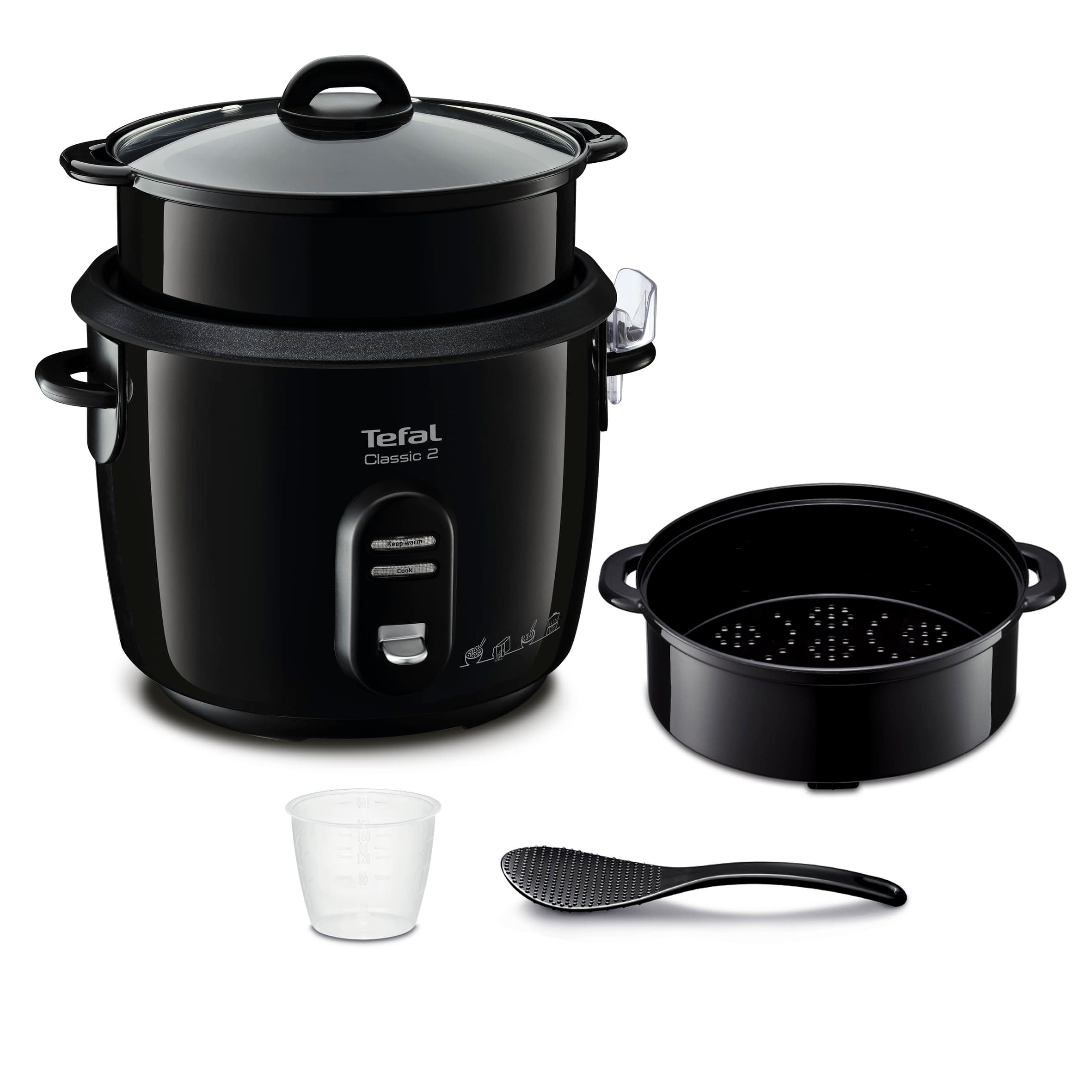 Tefal Tefal Classic 2 Rice Cooker, 5 L, 1.5 kg Rice, Automatic, Warm, Unattended, Non-stick Bowl, Easy Clean, Steamer, Black RK103811