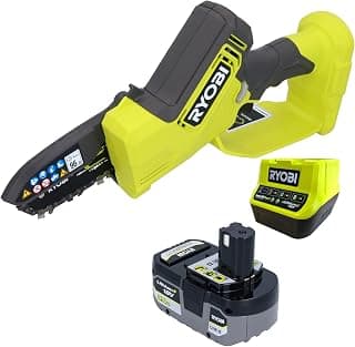 RYOBI - Élagueur à main 18V - Brushless/moteur sans charbons - guide 10 cm - 6 m/s - tendeur sans outil - 1 batterie lithium+ 18V 2,0 Ah et 1 chargeur 1,5 A - RY18PSX10A-120