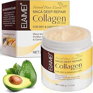 Masque capillaire au collagène 220 ml Maca Deep Repair Masque capillaire au collagène pour cheveux secs et abîmés, après-shampoing à l'huile d'argan, pour tous les types de cheveux, lisse, hydratant