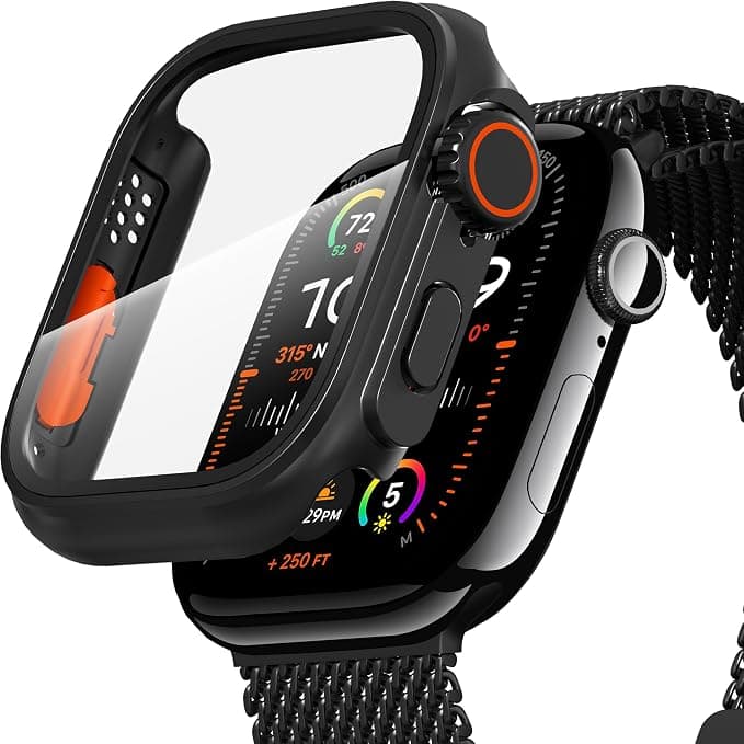 Diruite Screen Protector for Apple Watch Series 11/10 46 mm HD Creative Appearance Ultra Thin PC+Tempered Glass Protective Case, Black (HD), Series 11/10 46 mm - Image 1