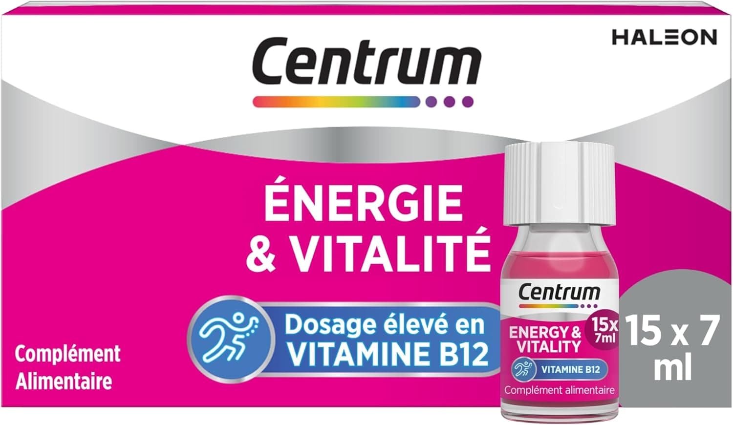 CENTRUM - Vitamine B12 Énergie & Vitalité - Zinc, Niacine (Vitamine B3) - Complément Alimentaire Multivitamines à Boire - Énergie, Immunité & Système Nerveux - Vegan - 15 shots x 7 ml
