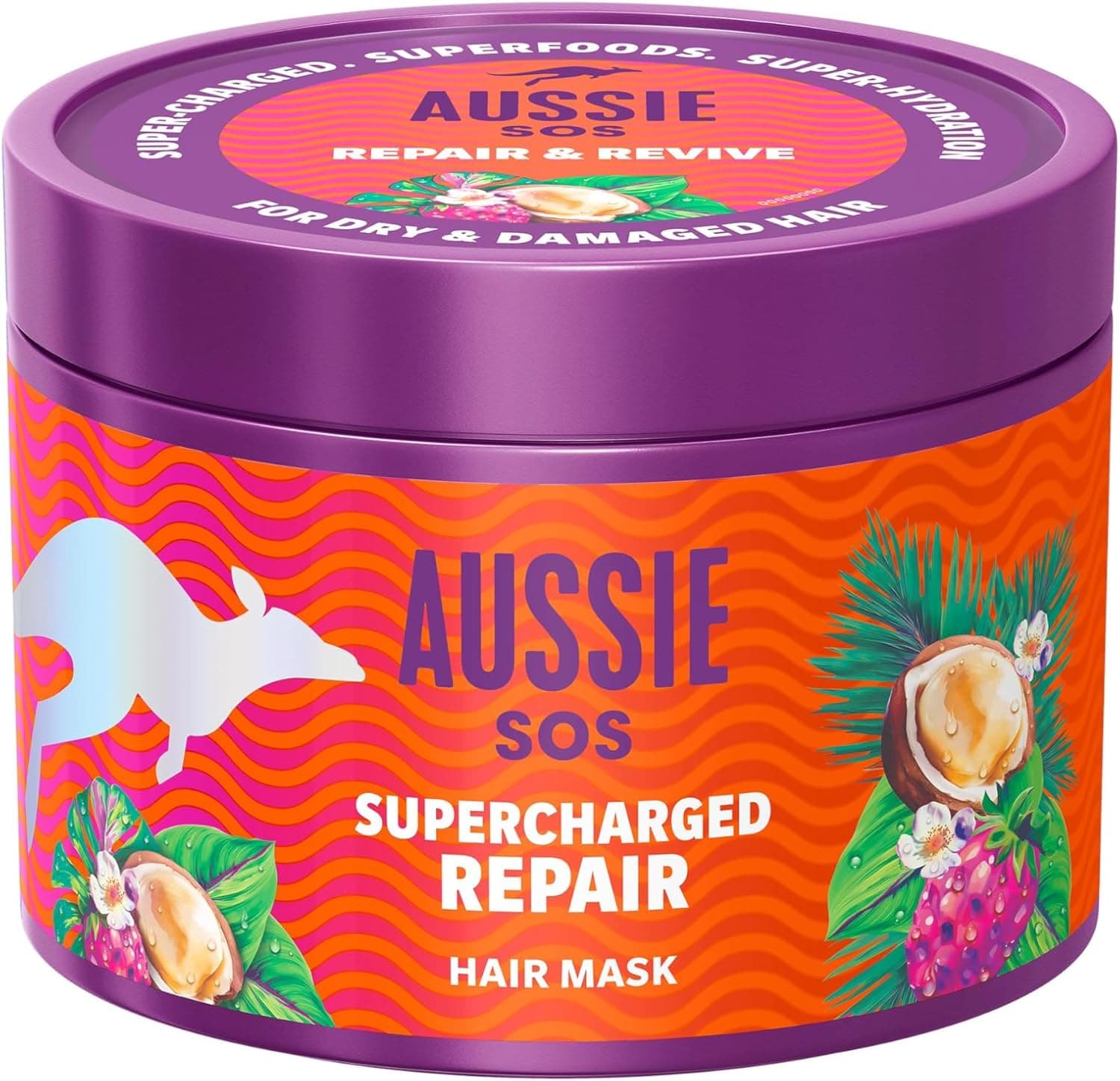 Aussie SOS Réparation Surpuissante Masque Capillaire, 500ml, Aide, Réparer et Protéger les Cheveux Secs et Abîmés, Pour Des Cheveux Doux et Lisses