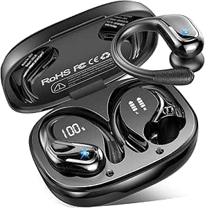 Bluetooth 5.4 Wireless Sports Earbuds, 75 Hrs Wireless Headset with 3D HiFi Stereo, 4 ENC Noise Reduction Mics, IP7 Waterproof, USB-C Quick Charge Running Headphones, LED Screen Earbuds Android iOS