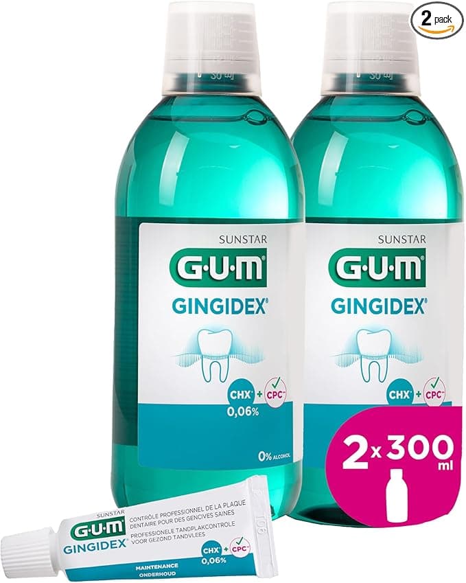 Bain de bouche Maintenance GUM GINGIDEX 0,06% | soin des gencives | double action antiplaque | apaise les gencives sensibles | sans alcool | 2 x 300 (avec 1 échantillon gratuits) - Image 9