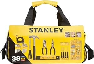 STANLEY STMT0-74101 38 Piece Mixed Tool Set with Storage Bag - Includes Hammer, Pliers, Screwdrivers, Allen Wrenches, Tape Measure, Level & Hardware - Durable, Portable, Reliable Performance