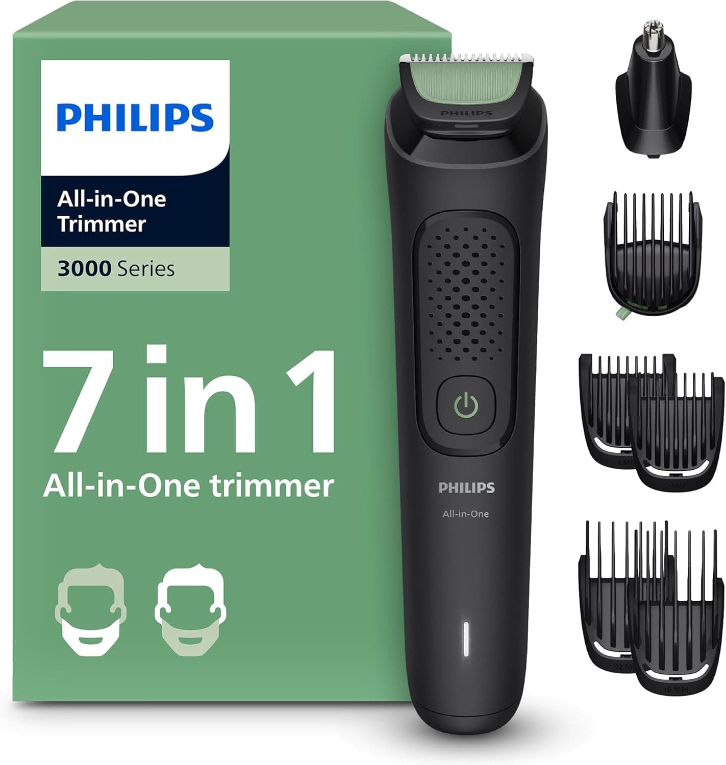 Philips Tondeuse tout-en-un Multigroom série 3000 7 accessoires - Tondeuse pour barbe et cheveux, Lames auto-affûtées respectueuses de la peau, 10 hauteurs de coupe, Modèle MG3930/15