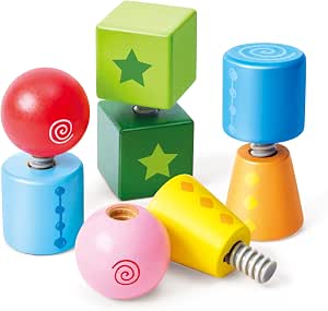 Hape Wooden Construction Game Turns & Screws for Children 2 Years and Up - Screw Shape - 8 Piece Wooden Construction Game - for Developing Motor Skills, Dexterity & Logic Mind