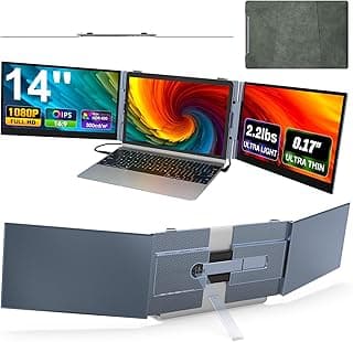 Écran Portable pour Ordinateur Portable, Ultra-Fin et Ultra-léger 14 Pouces FHD 1080p IPS Triple écran Portable, Plug & Play pour Ordinateurs Portables avec Support, Compatible Windows/Mac