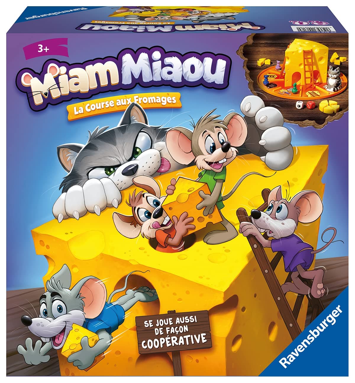 Ravensburger - Miam Meow - Board Game for Children 3 Years and Up - La Course aux Cheeses - Cooperative and Evolving Game - 2 to 4 Players - Mixed - French Version - 20818 - Image 1
