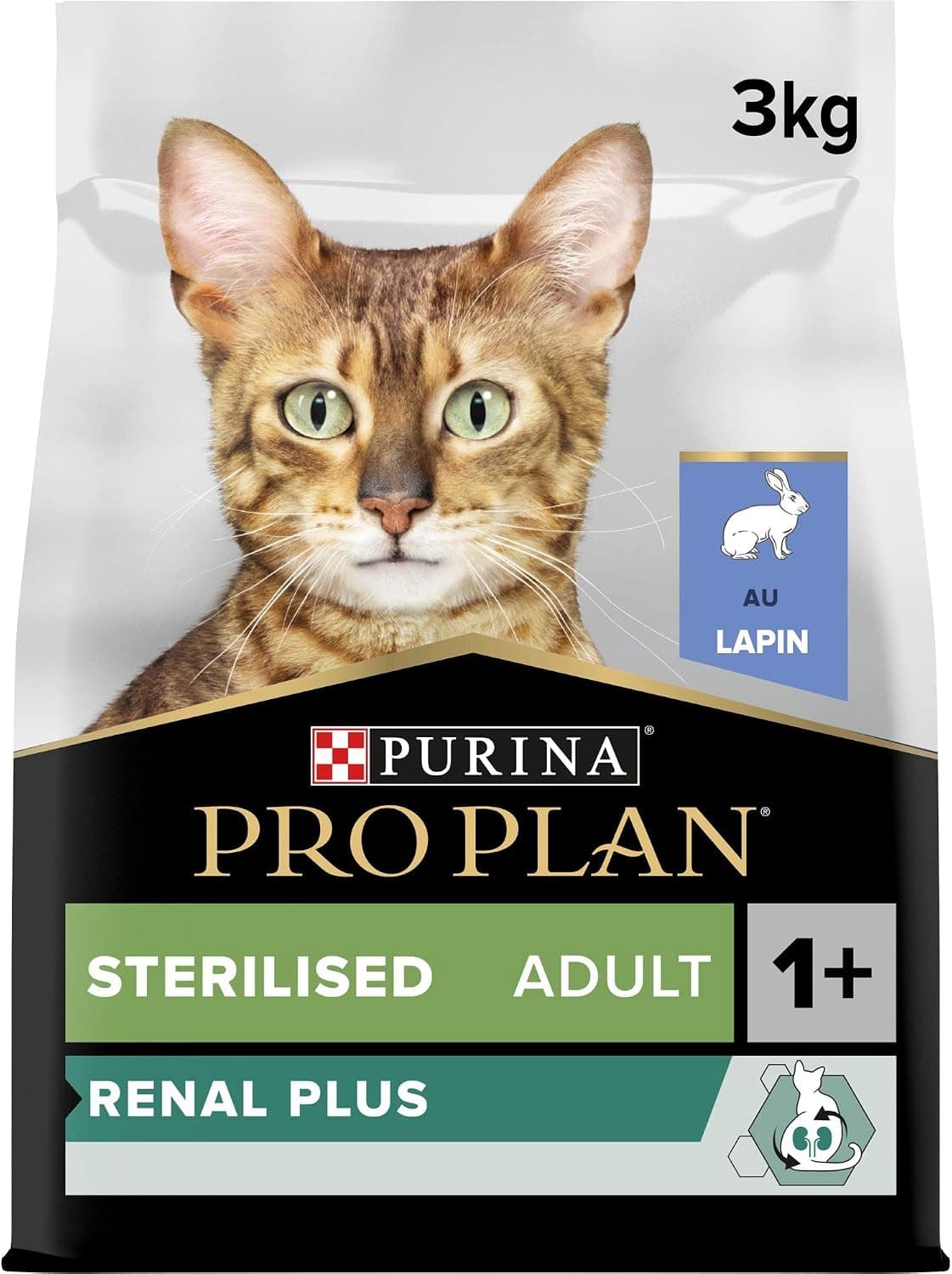 PURINA PRO PLAN | Renal Plus | Cat | Complete Dry Food for Sterilized Adult Cats | Helps Maintain Healthy Kidney Function and Urinary System | Rabbit | Bag | Pack of 4 x 3 kg