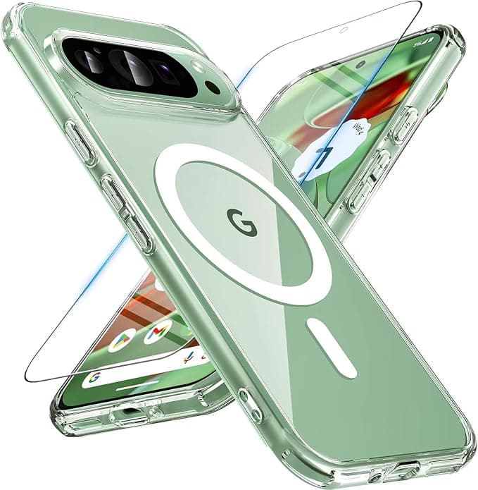 OWKEY Magnetic Case for Google Pixel 9 /Google Pixel 9 Pro 2024[Compatible with MagSafe][with Tempered Glass][Translucent Matte] Shockproof PC Hard Case for Pixel 9/Pixel 9 Pro (Transparent) - Image 1