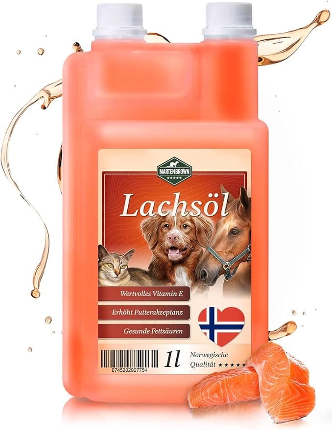 Salmon Oil Martenbrown® 1 Litre Norwegian Salmon Oil for Dogs Horses and Cats Fish Oil in the Measuring Bottle for Dry Food Canned Food or Barf Oil