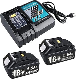 Batterie de Rechange pour Makita 18V avec Chargeur DC18RC Compatible avec BL1860 BL1860B BL1850 BL1850B BL1840 BL1830 BL1820 LXT400 DC18RA DC18RC (2X 5.5Ah Batteries + 1x Chargeur)