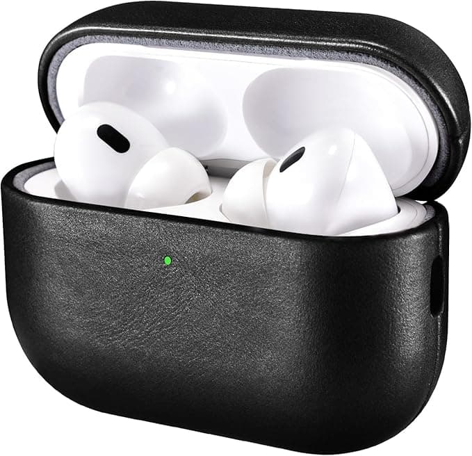 Leather Case for AirPods Pro 3 2025, ICARER Leather Shock-Resistant Premium Case Cover for Apple AirPods Pro 3 2025 Headset Charging (LED Visible) Support Wireless Charger - Black - Image 1