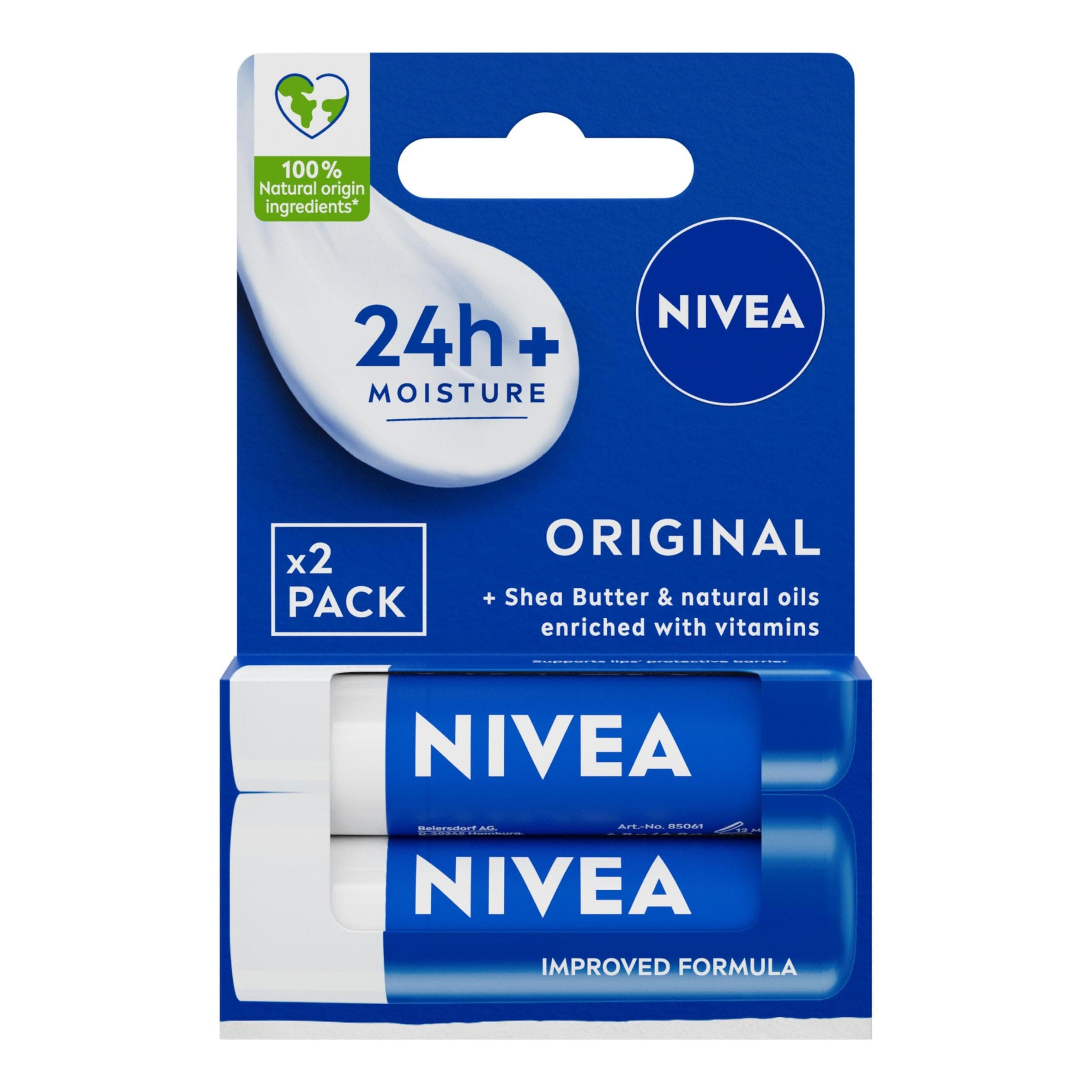 NIVEA Original Care Duo Pack Baume à lèvres (2 x 4,8 g), hydratant pour les lèvres en profondeur pendant 24 h +, ingrédients d'origine 100 % naturelle, beurre de karité et vitamines, soin des lèvres - Image 4