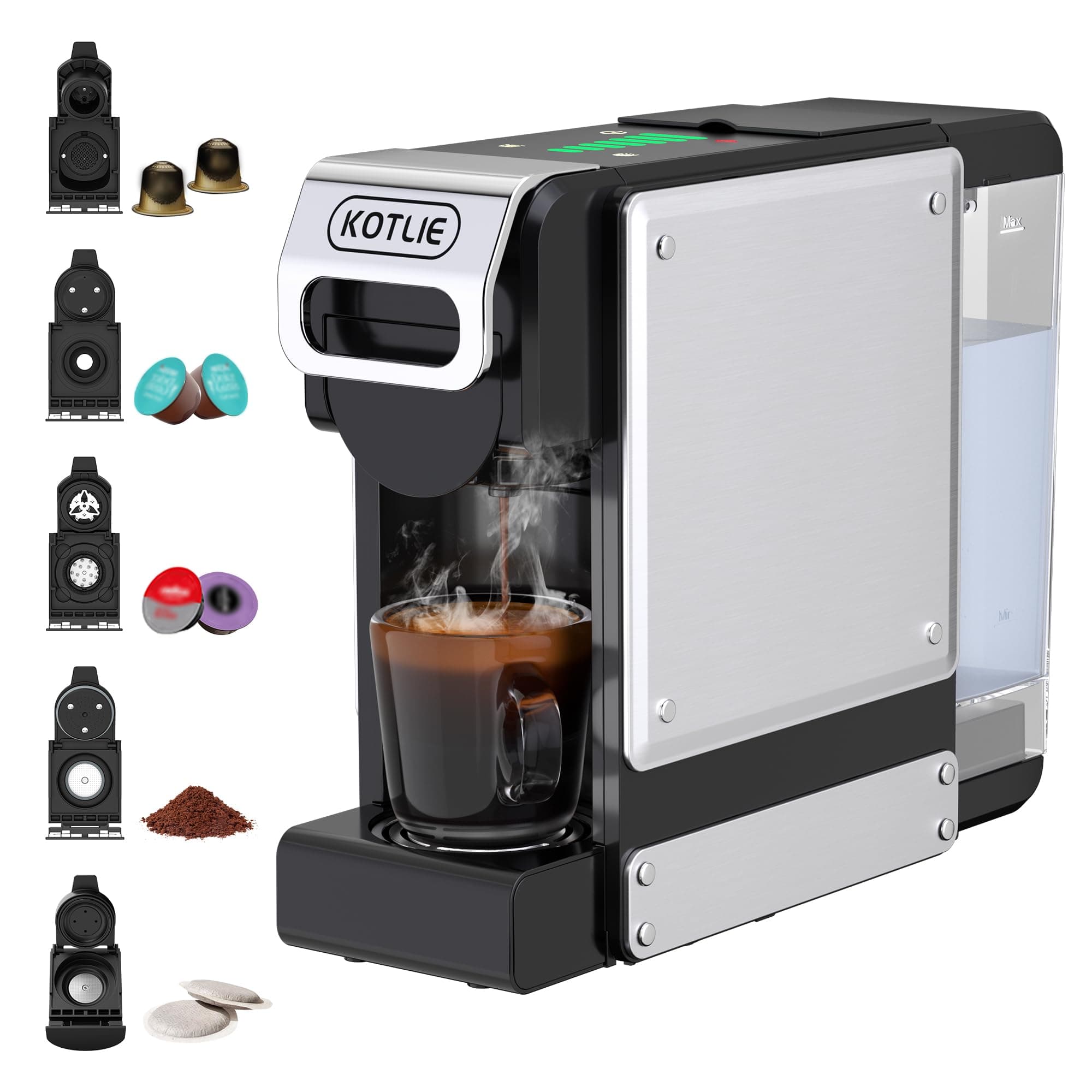 5 in 1 Multi-Function Capsule Coffee Machine for Nespresso Original/for Dolce Gusto/A MODO MIO/ESE (44mm) and Pre-ground Coffee, 7 Water Flow Settings (ST-550) - Image 1