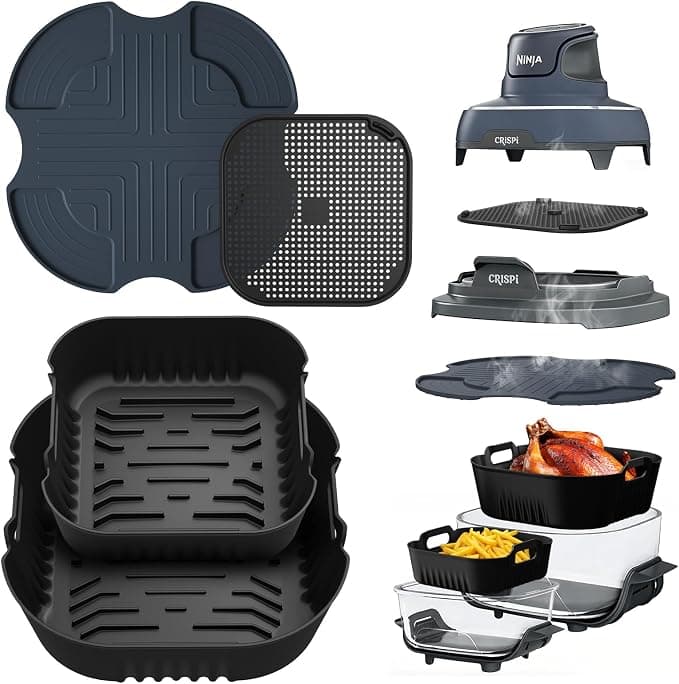 4 Pieces Air Fryer Accessories, Silicone Cover Flat Accessories for Ninja CRISPi FN101EU, 2 Moulds + Splash Guard + Reusable Mat 3.8 L 1.4 L