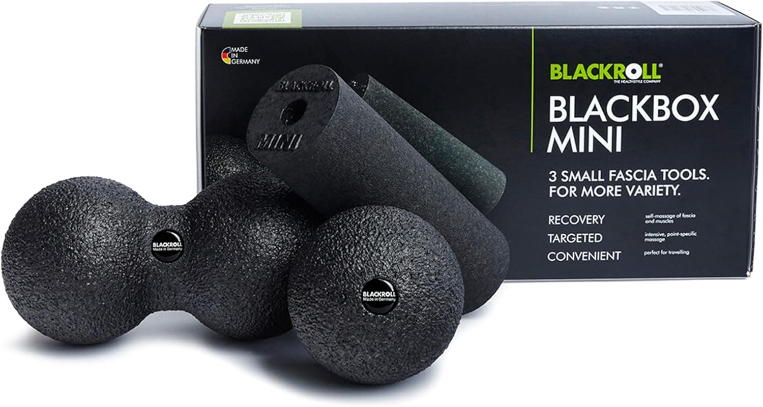BLACKROLL BLACKROLL® BLACKBOX MINI Roller Set for Self-Massage Fascia | Includes: MINI, BALL 08 and DUOBALL 08 | Fitness and Training Massage Accessories | Made in Germany, Black
