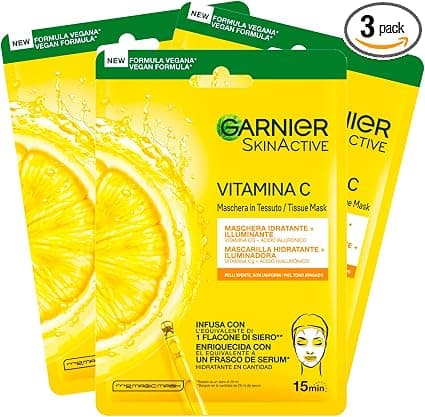 Garnier SkinActive Masque Jetable en Feuille Hydratante et Éclairante à la Vitamine C et à l'Acide Hyaluronique - 3 Masques Jetables - Image 5