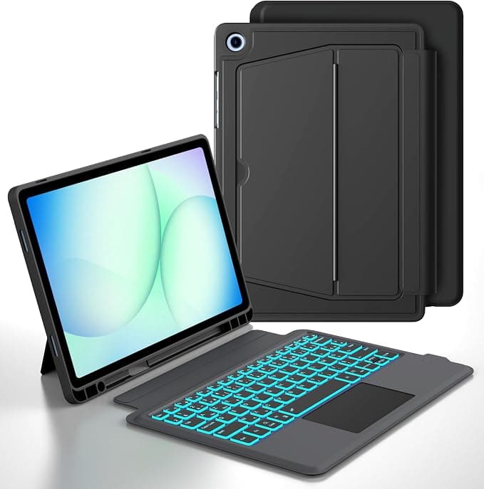 Keyboard Case for Samsung Galaxy Tab A11+ Plus/A9+ Plus 11 Inches: 7 Colours Backlit Magnetic Detachable Keyboard with Trackpad | Azerty French Wireless Keyboards for Galaxy A11+ 5G Tablet - Image 1