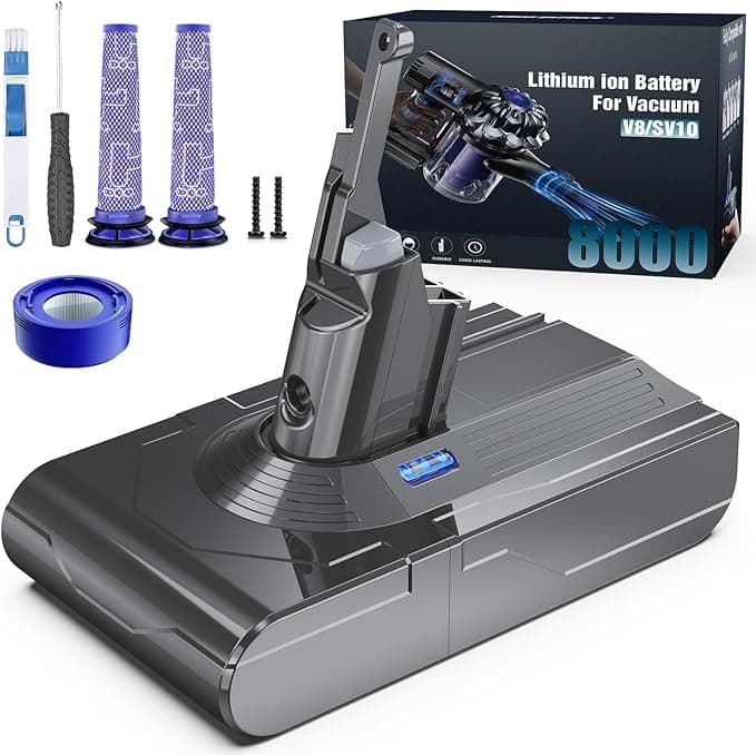 Dyson Morpilot 8000mAh Battery for Dyson V8 Absolute Pro Animal Motorhead Extra Fluffy Plus Slim Parquet Total Clean SV10 SV25 Cordless Vacuum Cleaner with 3 Filters and 3 Screws