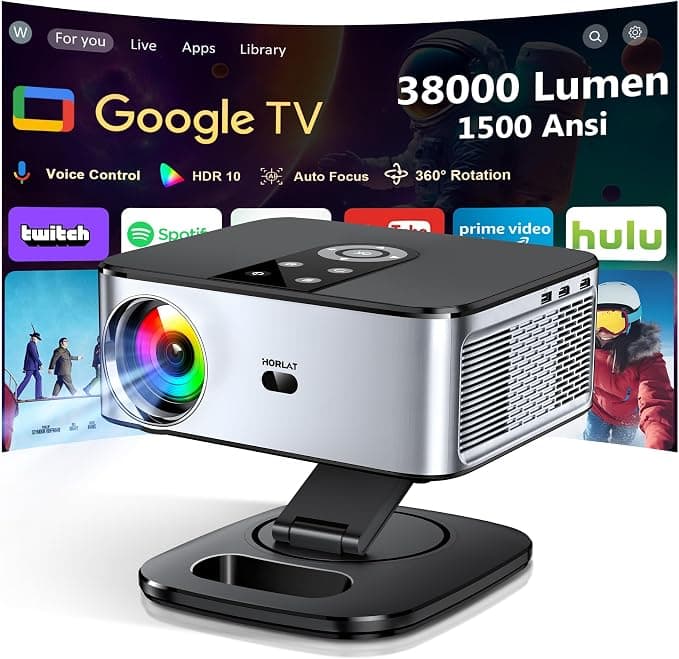 Video projector【1500 ANSI/Google TV/Official Netflix】 Auto Focus Video Projector, Google Play Voice Control, Projector WiFi6 Bluetooth5.2 HDR10, 4K Projector Supported 38000 Lumen Home Cinema - Image 1