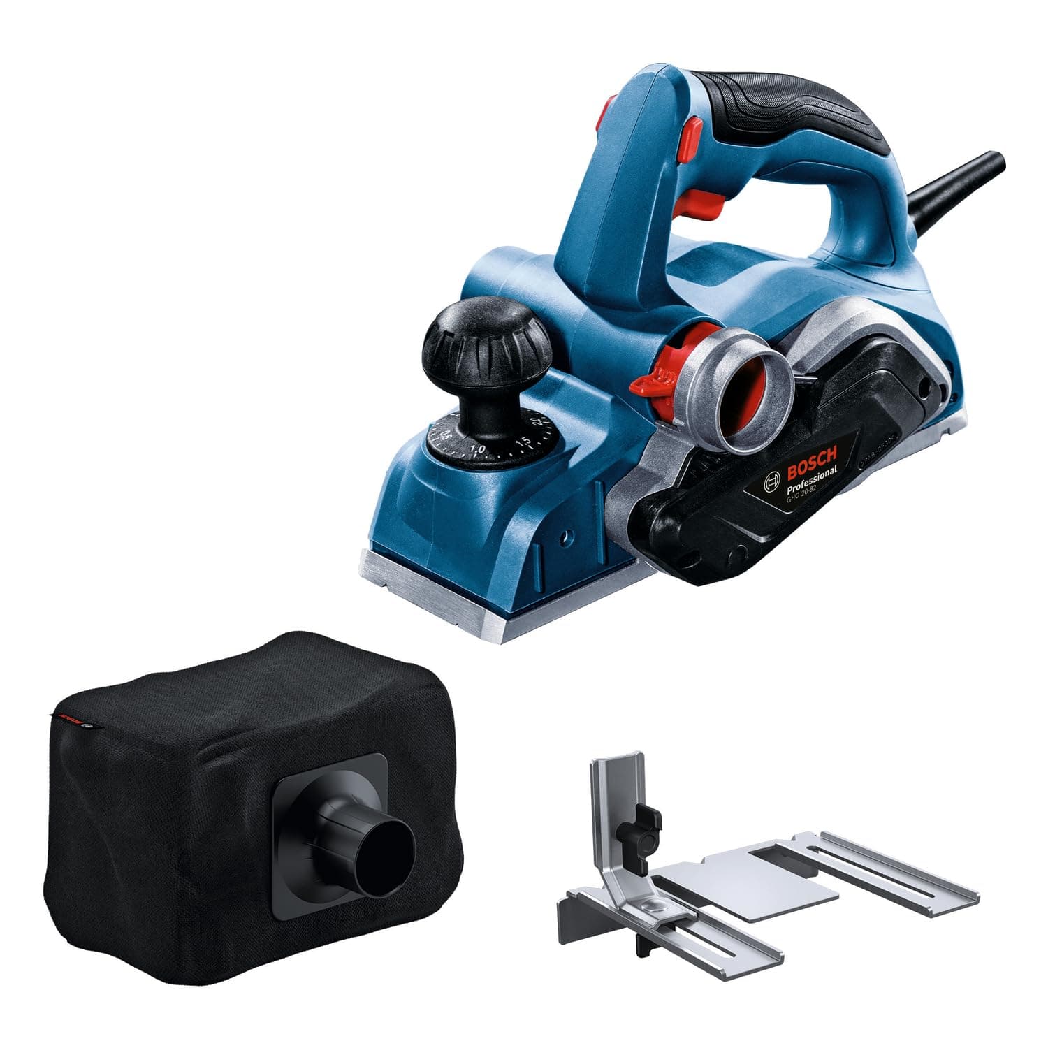 Bosch Bosch Professional GHO 20-82 handheld planer (power 700 W, can be used on the right or left, with mounting key, longitudinal stop, dust bag)