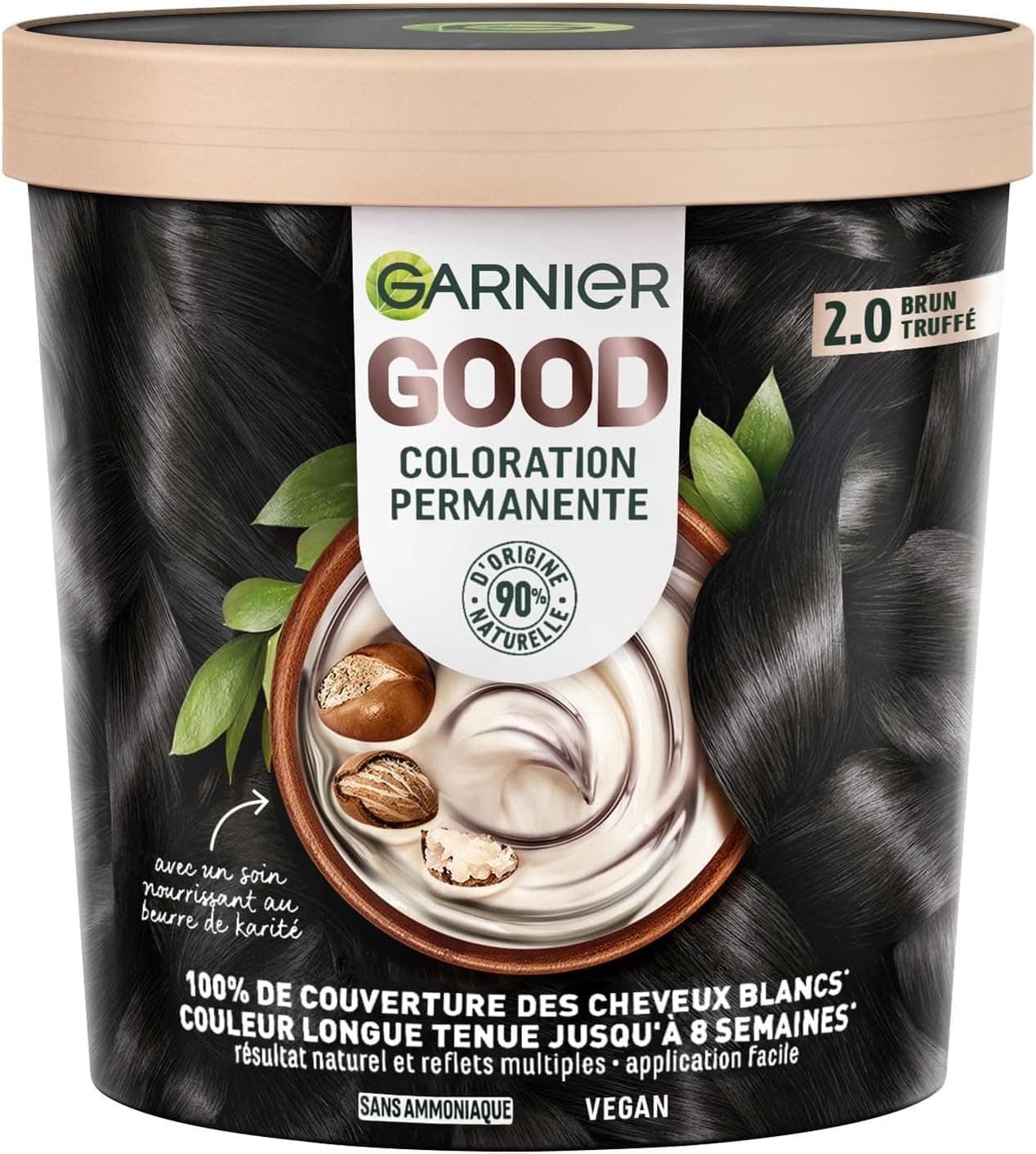 Garnier - Coloration Permanente - Sans Ammoniaque - 90% d'Ingrédients d'Origine Naturelle et Formule Vegan - Beurre de Karité - 100% Couverture Cheveux Blancs - Brun Truffé (2.0) - Good - Image 1
