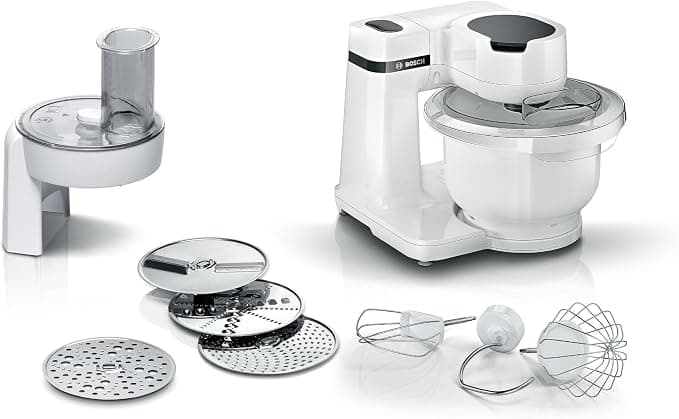 Bosch Series 2 MUMS2AW01 Food Processor with 3.8L Plastic Bowl, Slicer, 4 Discs, 4 Levels, Dough Hook, Whisk, Dishwasher Safe, 700 W, White - Image 1