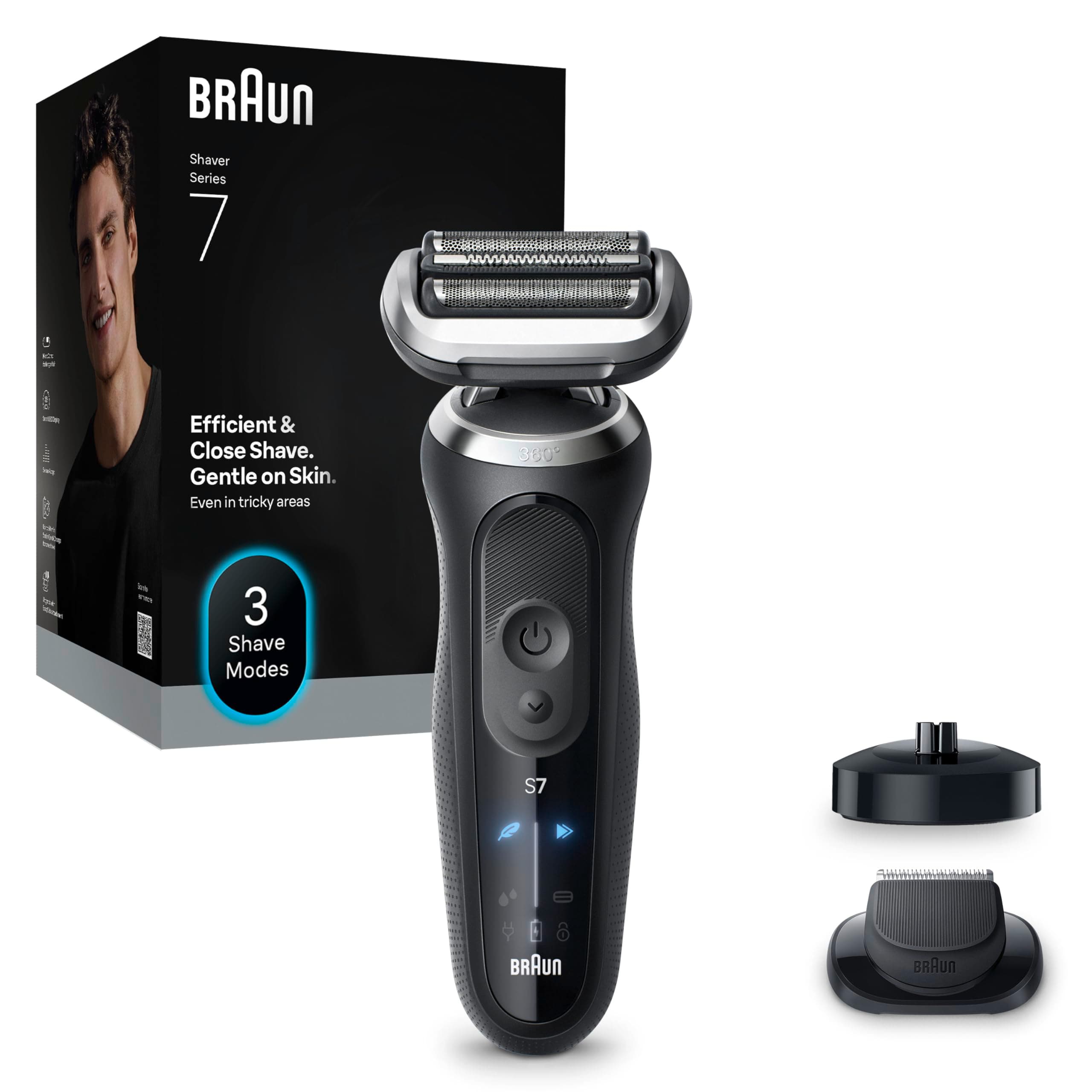 Braun Men's Electric Shaver Series 7 72-N4200csBlack, Waterproof, Flexible Blades for Shaving the Face, 3 Beard Shaving Modes, with Precision Trimmer, Set with Cleaning Brush - Image 1