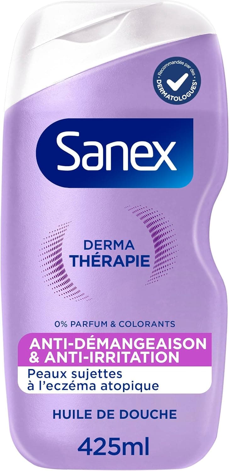 SANEX-Derma Thérapie-Huile de douche anti-démangeaisons et anti-irritations pour les peaux sujettes à l’eczéma atopique-moins d' irritations après 3 jours d'utilisation-complexe d’acides aminés-425 ML