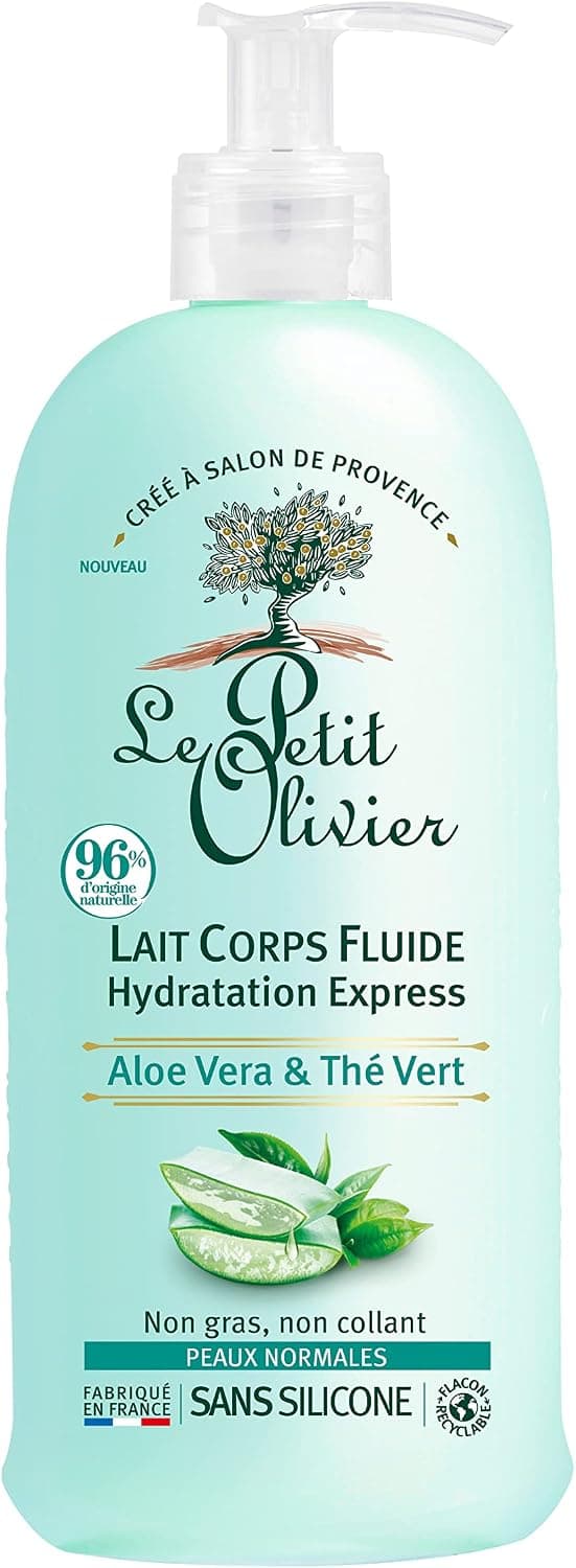 LE PETIT OLIVIER - Express Hydration Fluid Body Lotion - Aloe Vera & Green Tea - Moisturizes & Refreshes - Normal Skin - 97% Natural Origin - Silicone Free - Made in France - 250ml - Image 1