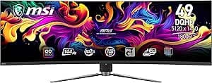 MSI MPG 491CQP QD-OLED Curved Gaming Screen 49 Inches DQHD - 1800R, Quantum Dot OLED 5120 x 1440, 144 Hz / 0.03 ms, 99% DCI-P3, ΔE≤2, DisplayHDR True Black 400, KVM - DP 1.4a, HDMI 2.1, USB Type-C