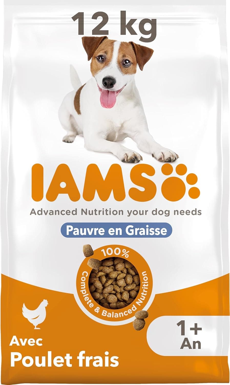 Iams Vitality Lightweight Dry Food for Adult Dogs Small and Medium Breed - Promotes Health and Vitality - Very Low In Fat - Fresh Chicken - Free: GMO, Colour, Artificial Flavour, Wheat - 12 kg