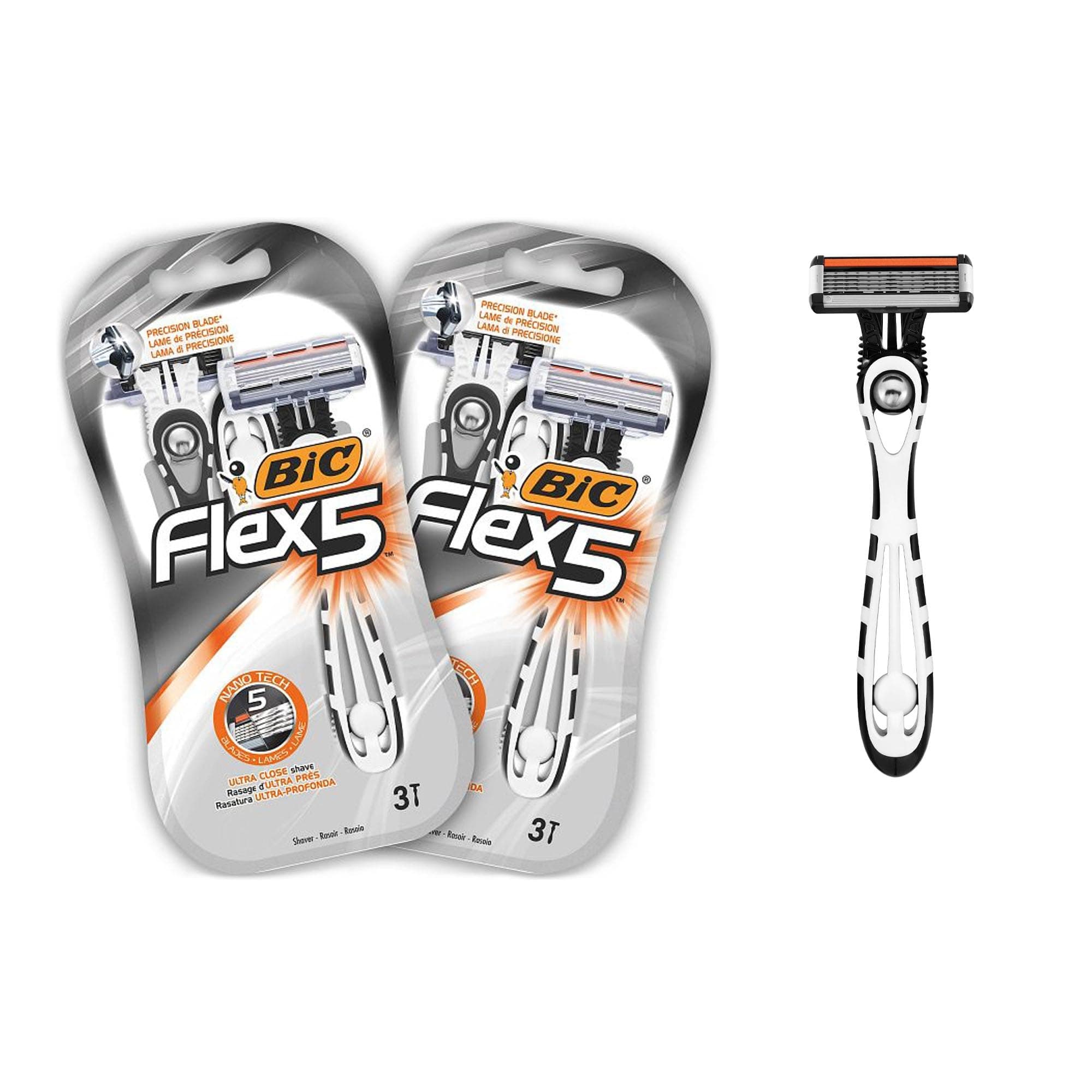 Bic BIC Flex 5 - 6 Disposable Razors for Men with 5 Blades with Lubricating Strip for a Precise and Comfortable Shave - Pack of 2 Blister Packs of 3