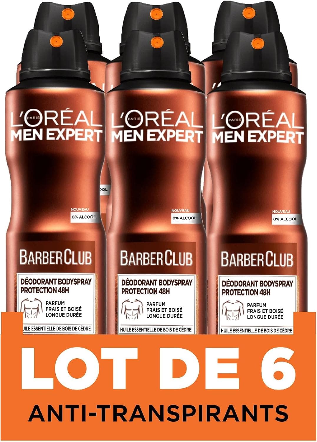 L’Oréal Paris - Men Expert BarberClub Déodorant Bodyspray Protection 48h - 150ml - Lot de 6, Aérosol, Bois de cèdre - Image 1