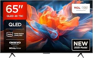 TCL 65T8C 65" QLED 4K HDR Ultra HD TV, Smart TV Powered by Google TV (Dolby Vision & Atmos, 144Hz Motion Clarity Pro, FreeSync, Onkyo 2.1 Sound, Voice Control)          [Energy Class F]