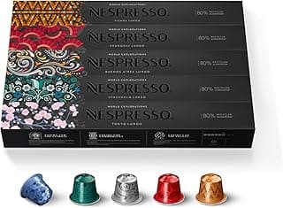 Nespresso Original - Bundle of 50 Coffee Capsules - Lungo Explorations, Mixed Roast - 10x Tokyo - 10x Stockholm - 10x Buenos Aires - 10x Vienna - 10x Shanghai