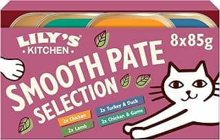 Lily's Kitchen Natural fluffy food in tray for adult cats, grain-free recipes, multipack (32 x 85 g trays)