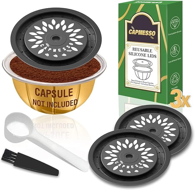 CAPMESSO Nespresso capsule vertuo compatibili reusable coffee capsules to reuse Vertuoline pods, refillable Vertuo capsules on all Ver machines (3 PCS Silicone Caps) - Image 1